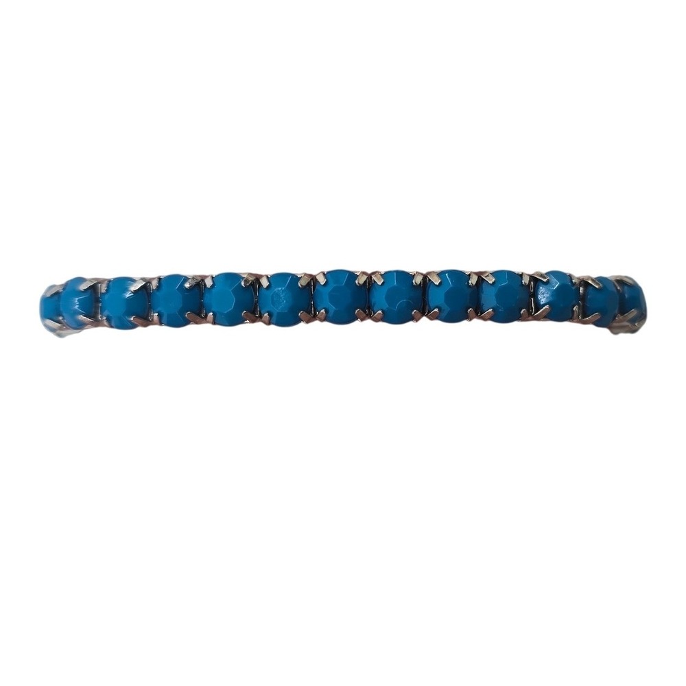 Bracelet Womens 6.5 Stretch Tennis Blue Silver Tone Faux Turquoise Beaded EUC